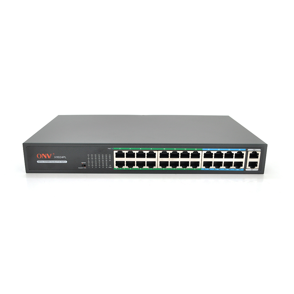 24х портовий PoE комутатор ONV-H1024PL, 24хРоЕ 100 Мбіт + 2 Uplink тисячі Мбіт, 802.3af / at до 30 Вт на кожний порт