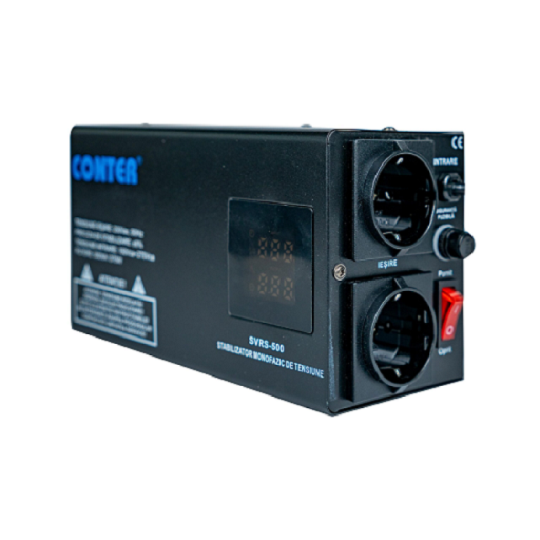Cтабілізатор напруги релейний Conter SVRS-500VA/375W, 375Вт, Analog, LED дисплей, DC150-270V, AC230±8%, 2*Shuko, Q6