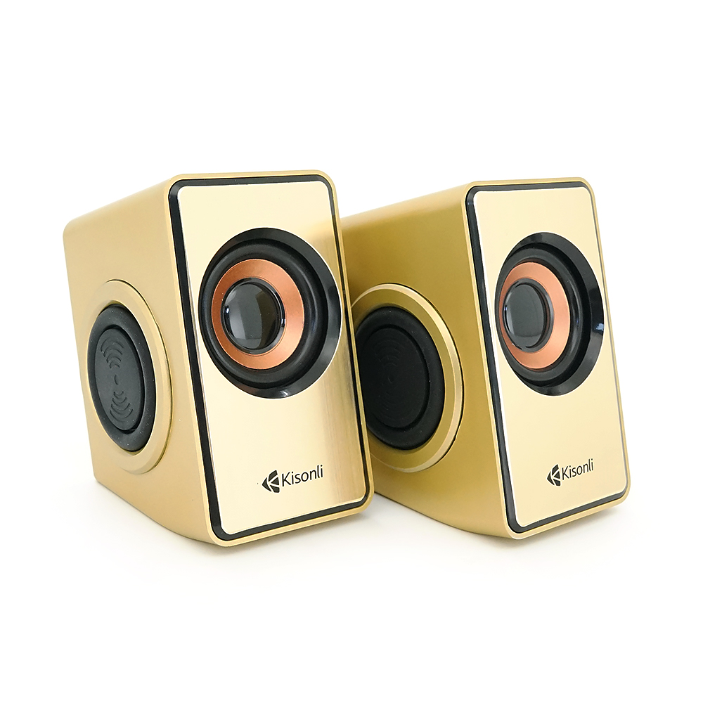 Колонки 2.0 Kisonli T-007  для ПК і ноутбука, USB + 3.5mm, 2x3W, 20Hz- 20KHz, Gold, BOX, Q40