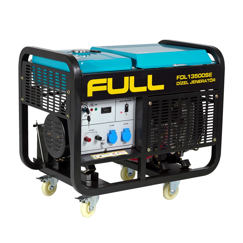 Генератор дизельний FULL FDL13500SE3, 3-фазний 230/400V, 50Hz, 13.75kVA/11kW, бак 25 л, витрата 3,5 л/год, пуск:стартер, 910x578x668 мм, 190 кг