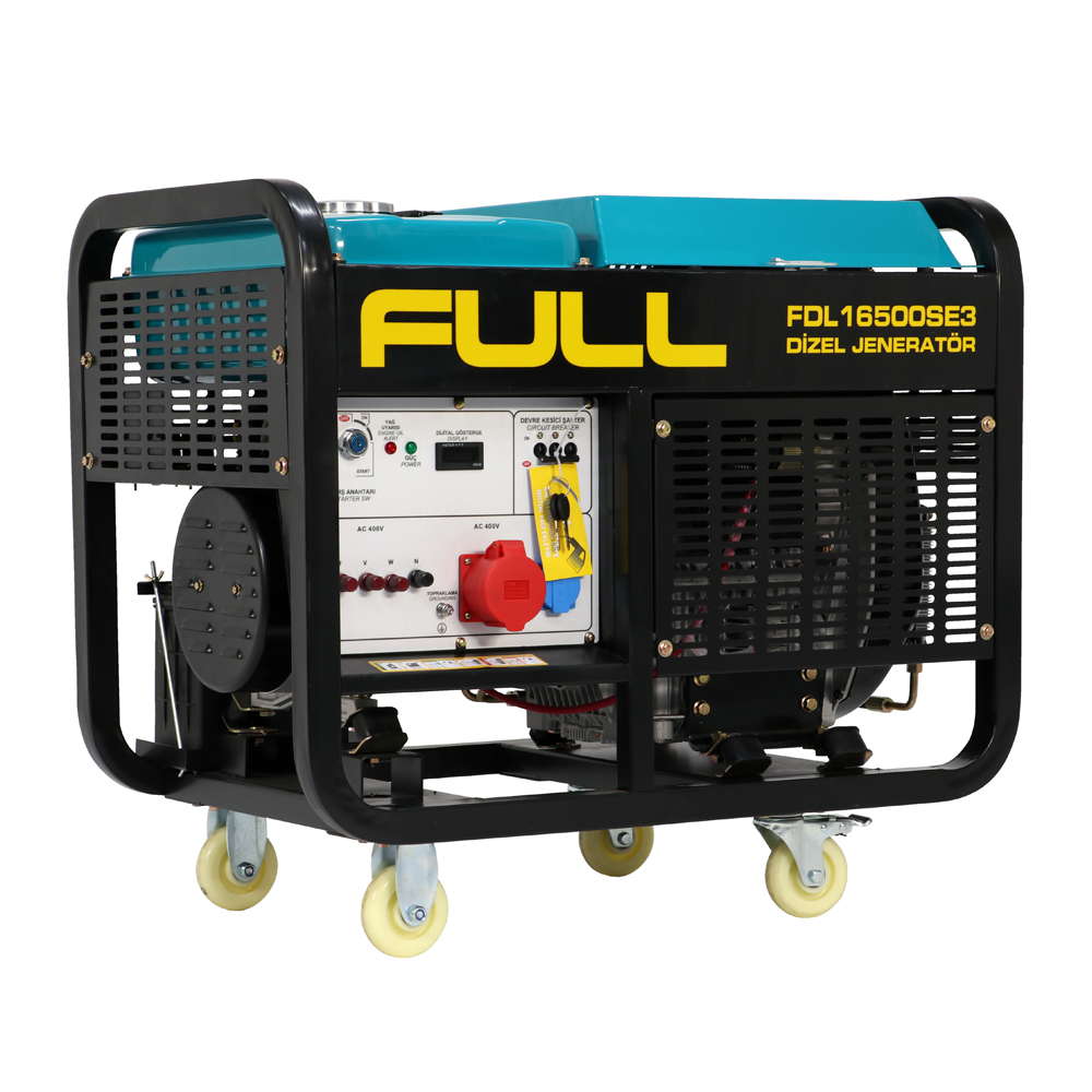 Генератор дизельний FULL FDL16500SE3, 3-фазний 230/400V, 50Hz, 16.5kVA/12kW, бак 50 л, витрата 4 л/год, пуск: стартер, 925x590x800 мм, 197 кг