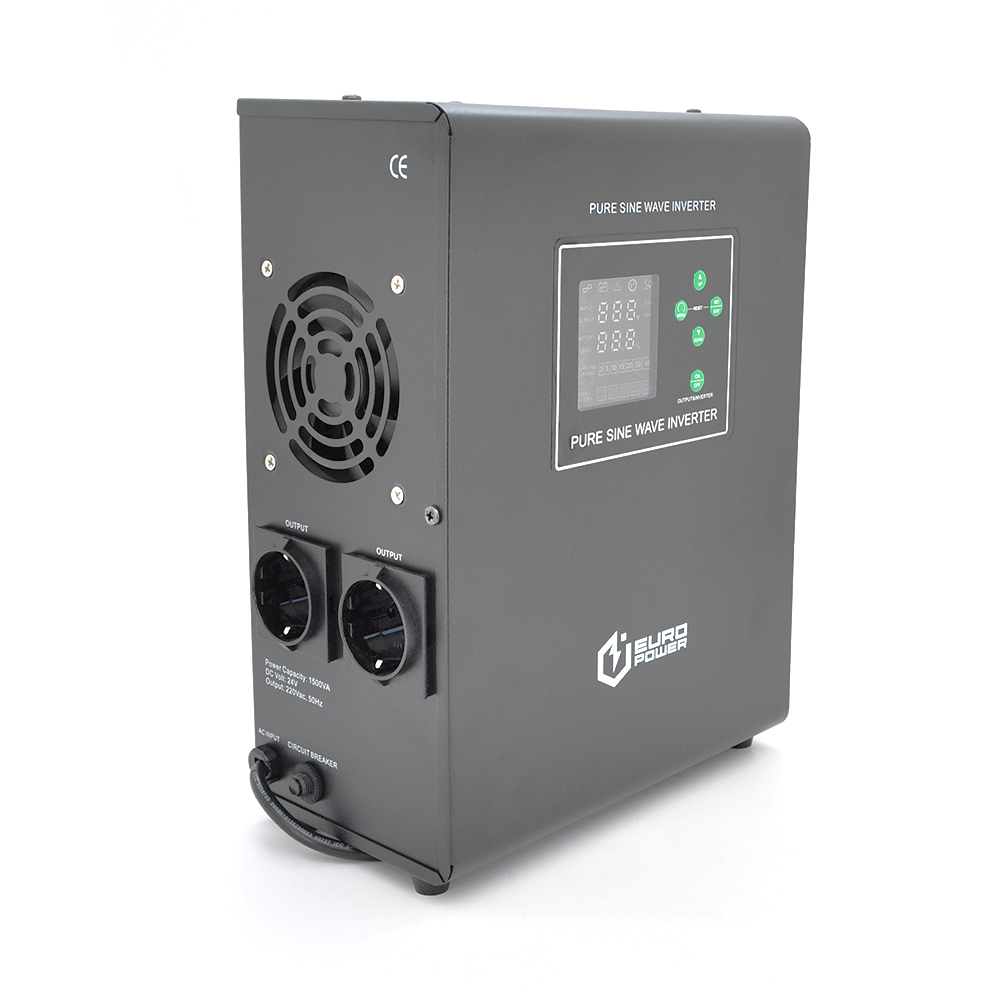 ДБЖ з правильною синусоїдою Europower EPWM-MPS-1500/24 (1050 Вт) 5/10/15/20А, під зовнішню АКБ 24В (AGM/GEL/LFP), кріплення на стіну, Q1 (420*350*230)