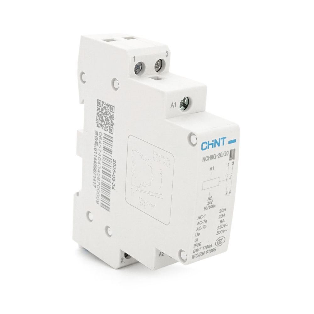 Контактор CHINT NCH8-20/20 AC24V,20А, 4kW, 2NO, на DIN-рейку, 85*65,5*18мм