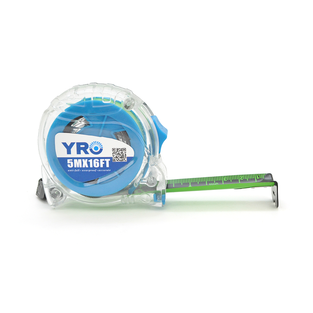 Рулетка YRO 5MX16FT сталева, 5м, прозорий корпус, полотно 25мм, Q12