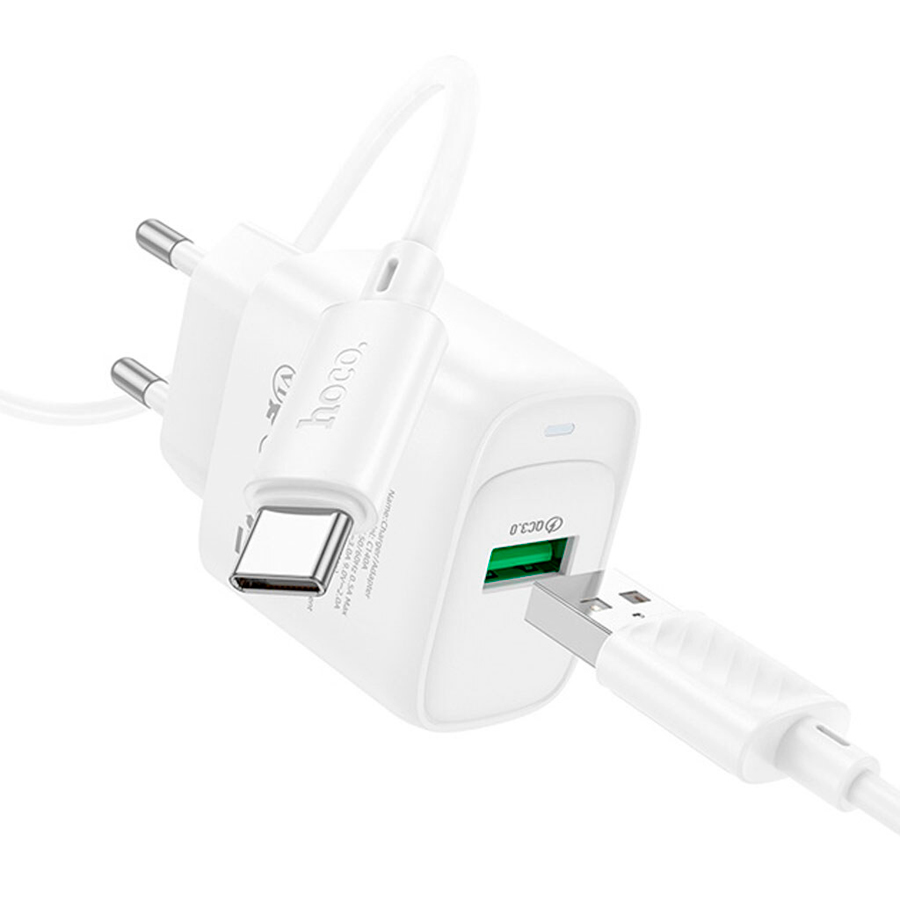 Набір СЗУ 110-240V HOCO C140A+ кабель Type-C, 1xUSB, 18W, кабель 1м, White, Blister