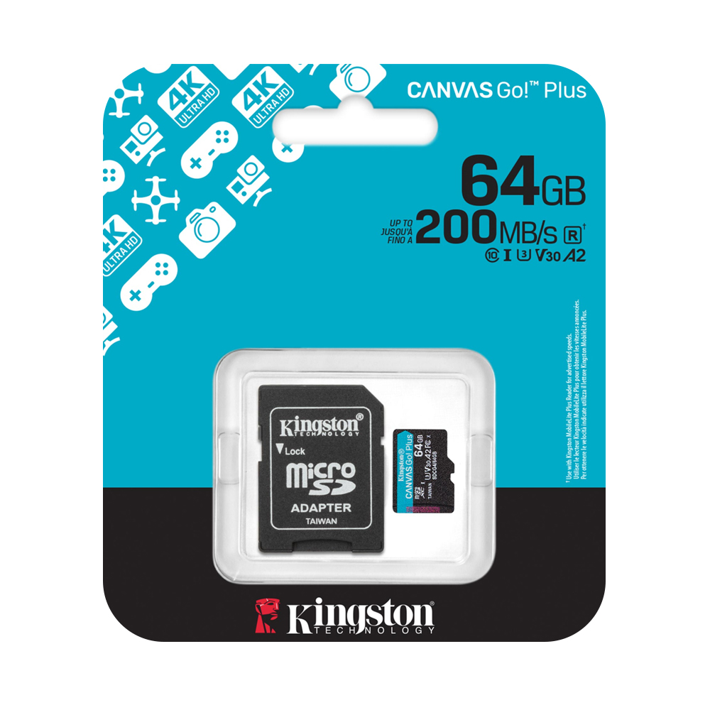 Карта пам'яті Kingston Canvas GO! Plus microSDHC Class 10 UHS-I U3(R200MB/s), 64GB