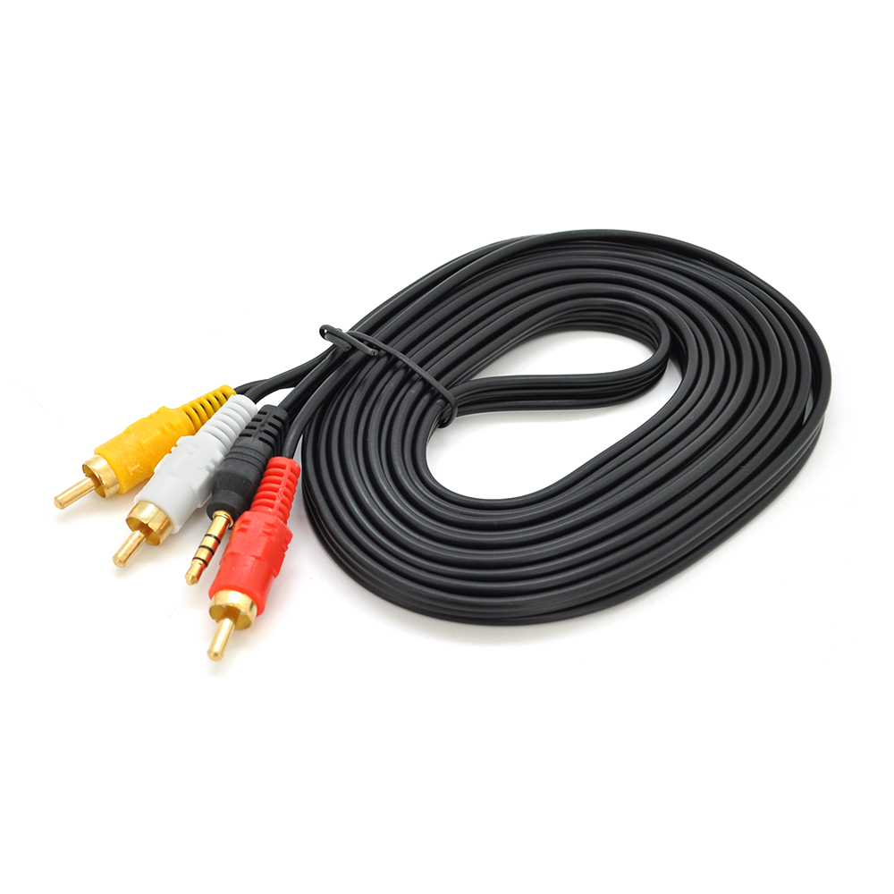 Кабель DC3.5 (тато) => 3хRCA (тато), GOLD Jack3.5мм, довжина Jack 17мм, CU, круглий, Black, 3 м, (Пакет) Q300