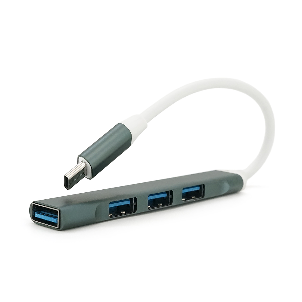 Хаб Type-C, 4 порти USB 3.0, 10 см, Black, Blister
