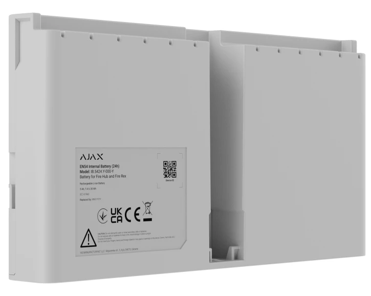 Li-ion батарея Ajax EN54 Internal Battery (24h), що перезаряджається, для EN54 Fire Hub і EN54 Fire ReX, White