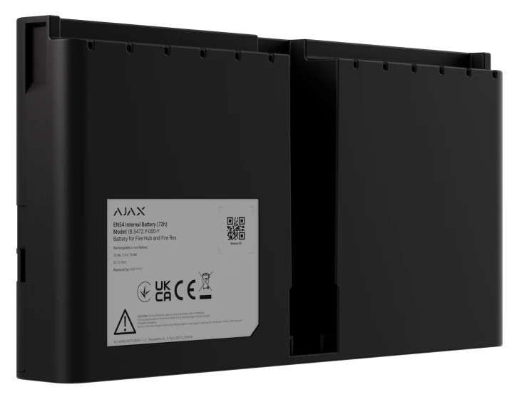 Li-ion батарея Ajax EN54 Internal Battery (72h), що перезаряджається, для EN54 Fire Hub і EN54 Fire ReX, Black