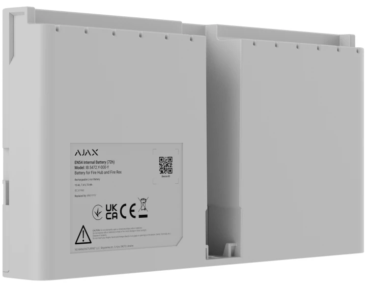 Li-ion батарея Ajax EN54 Internal Battery (72h), що перезаряджається, для EN54 Fire Hub і EN54 Fire ReX, White