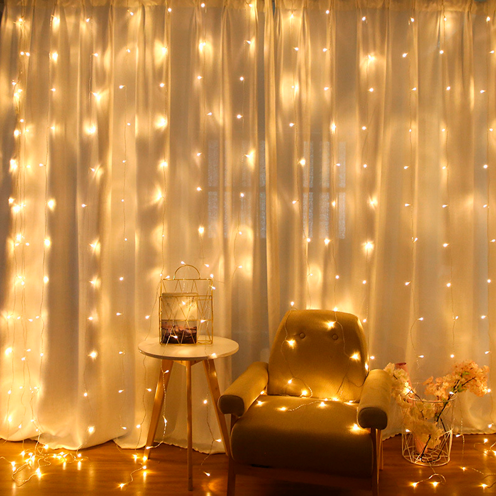 Гірлянда 240LED Водоспад Yellow, 8 режимів, 3*1 метр, прозора ізоляція, живлення 220V