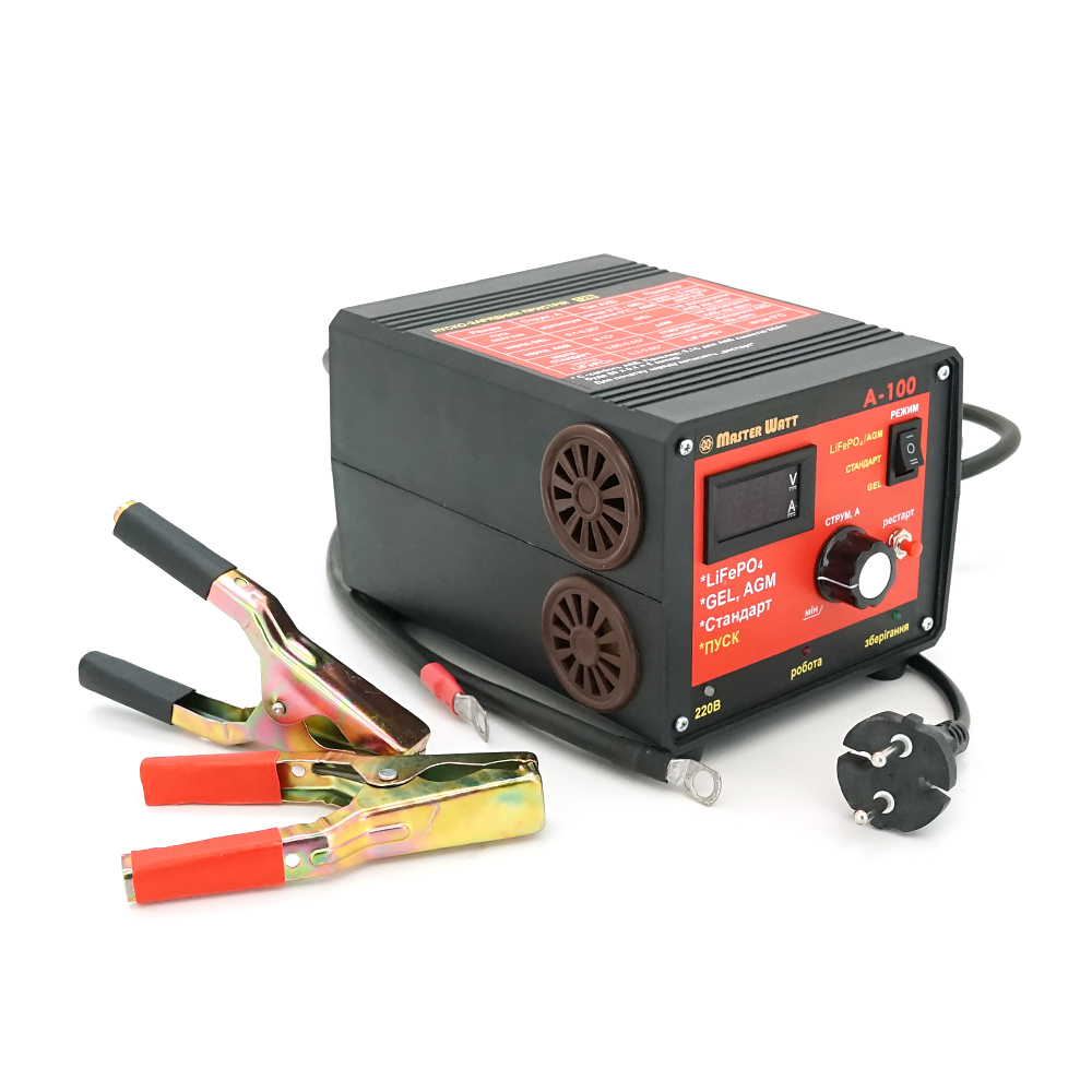 Пуско-зарядне ЗУ для LiFePO4 акумуляторів PZU А-100 12V (20-1000Ah) (MF, AGM, GEL, CA/CA, LiFePO4) 100А, 160-245V