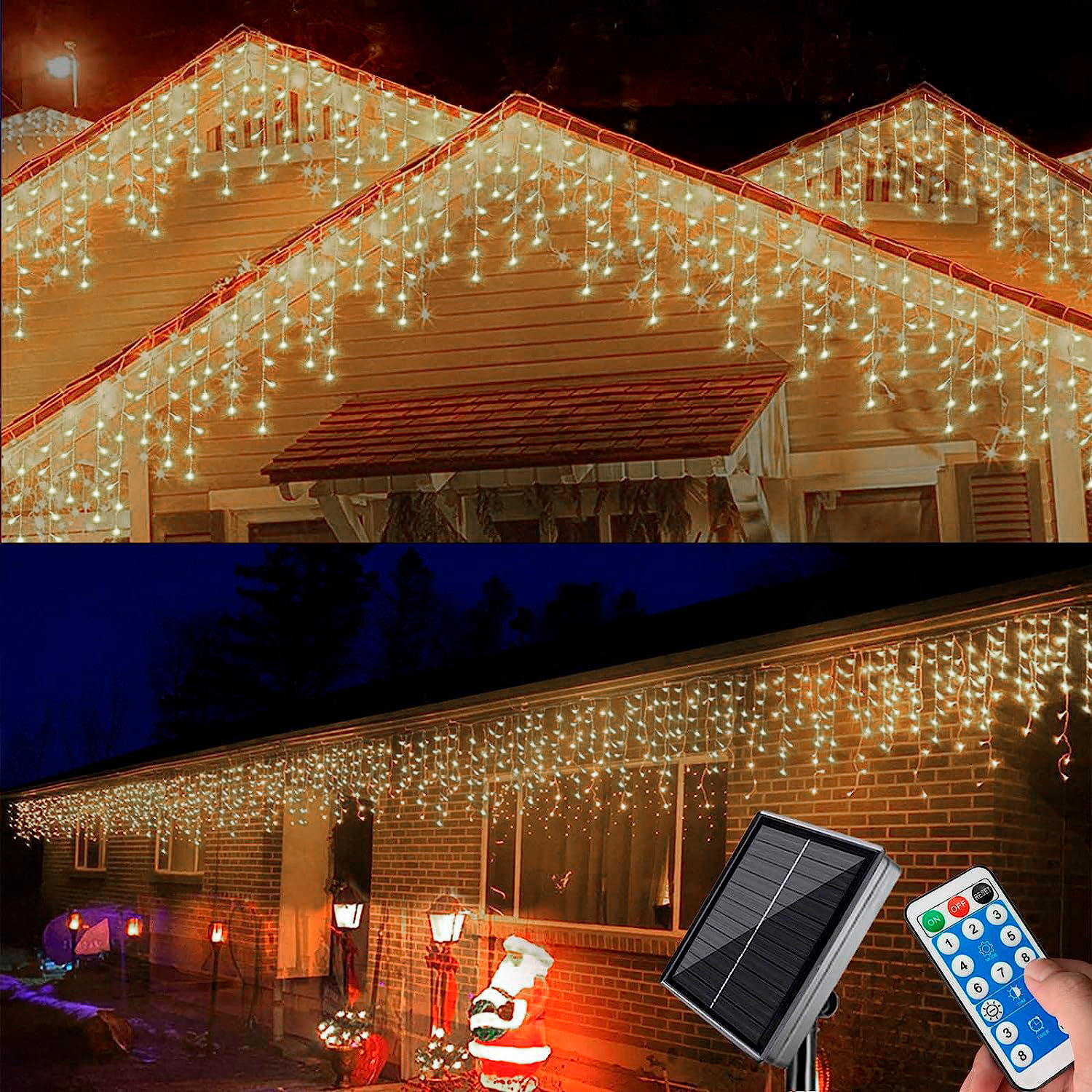 Гірлянда 180LED (Бахрома) White Hot, 5х0,7м, 8 режимів, вулична із сонячною панеллю та пультом. прозора ізоляція