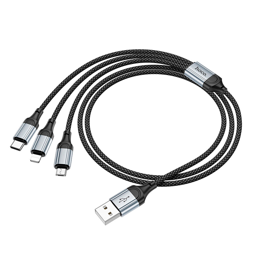 Кабель HOCO X102 USB-1 3 in 1 Micro/Iphone/Type-C, 2A, довжина 1м, Black, Box