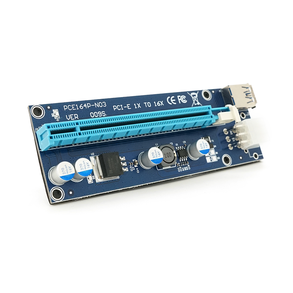Плата PCE164P-N09 (V009S-Plus) Riser PCI-EX, x1=>x16, USB 3.0, DC12V(PCI-E/6pin), конденсатори 270, VER009S,Пакет
