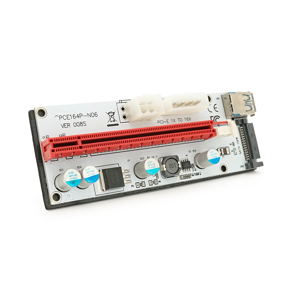 Плата PCE164P-N09 (V008S-Plus) Riser PCI-EX, x1=>x16, USB 3.0, DC12V(Molex&PCI-E/6pin), SATA/15pin, конденсатори 270, VER008S,Пакет