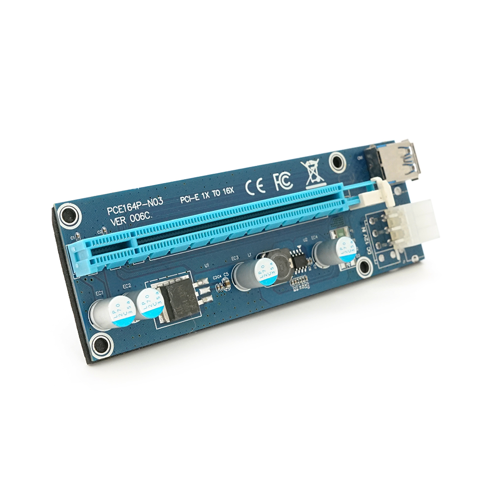 Плата PCE164P-N03 (VER006C) Riser PCI-EX, x1=>x16, USB 3.0, DC12V(PCI-E/6pin), конденсатори 270, VER006C,Пакет