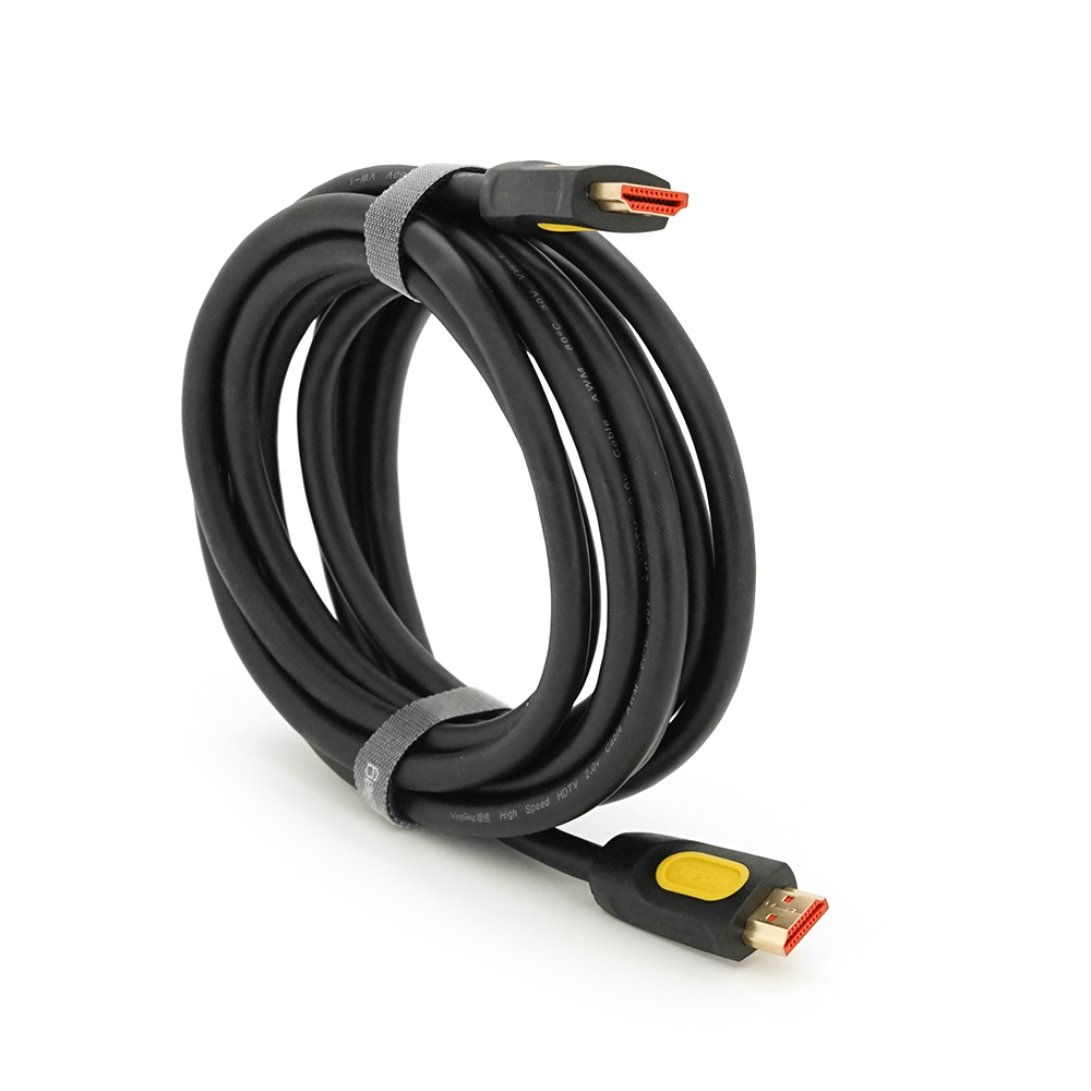 Кабель Merlion HDMI-HDMI V-Link High Speed 3.0m, 4K, v2,0, OD-8.2mm, круглий Black, конектор Black/Yellow, Blister-box, Q80