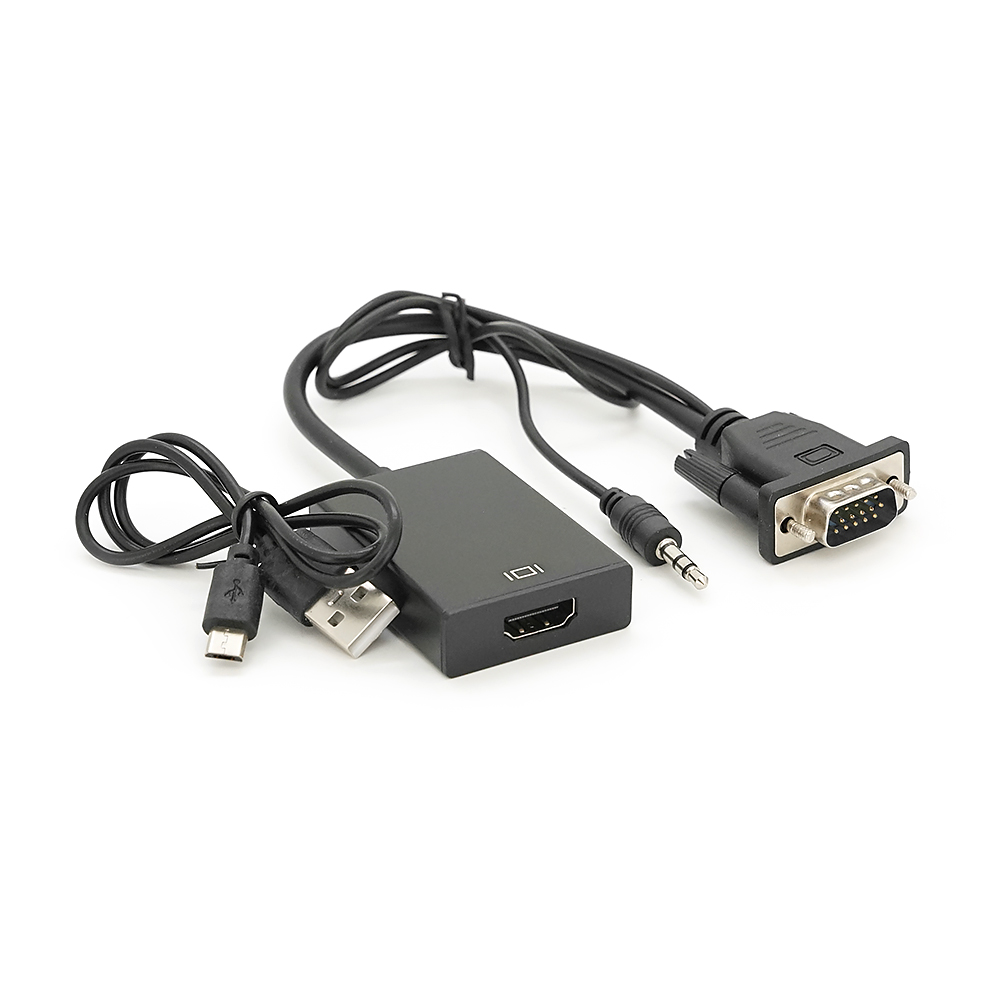 Конвертер HDMI (мама) на VGA(тато) 10cm + AUDIO, Black, 4K/2K, Blister Q200