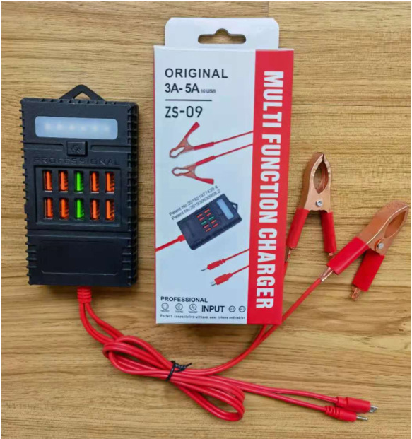 Портативний HUB ZS-09-2 із крокодилами на 5*USB2.0 (2.4A), led, живлення 12В, Black, Box