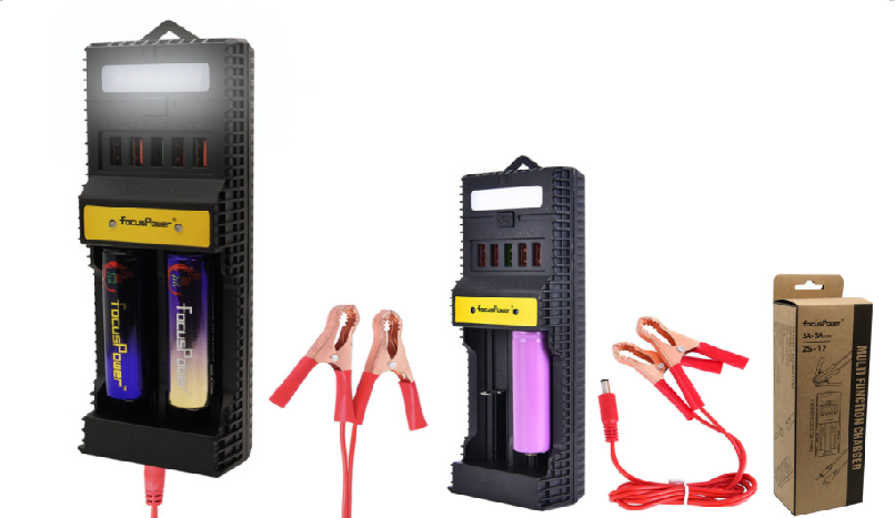 Портативний HUB ZS-12/5 з крокодилами на 5*USB2.0 (3А-5A), 2осередки-АА, led, живлення 12В, Black, Box