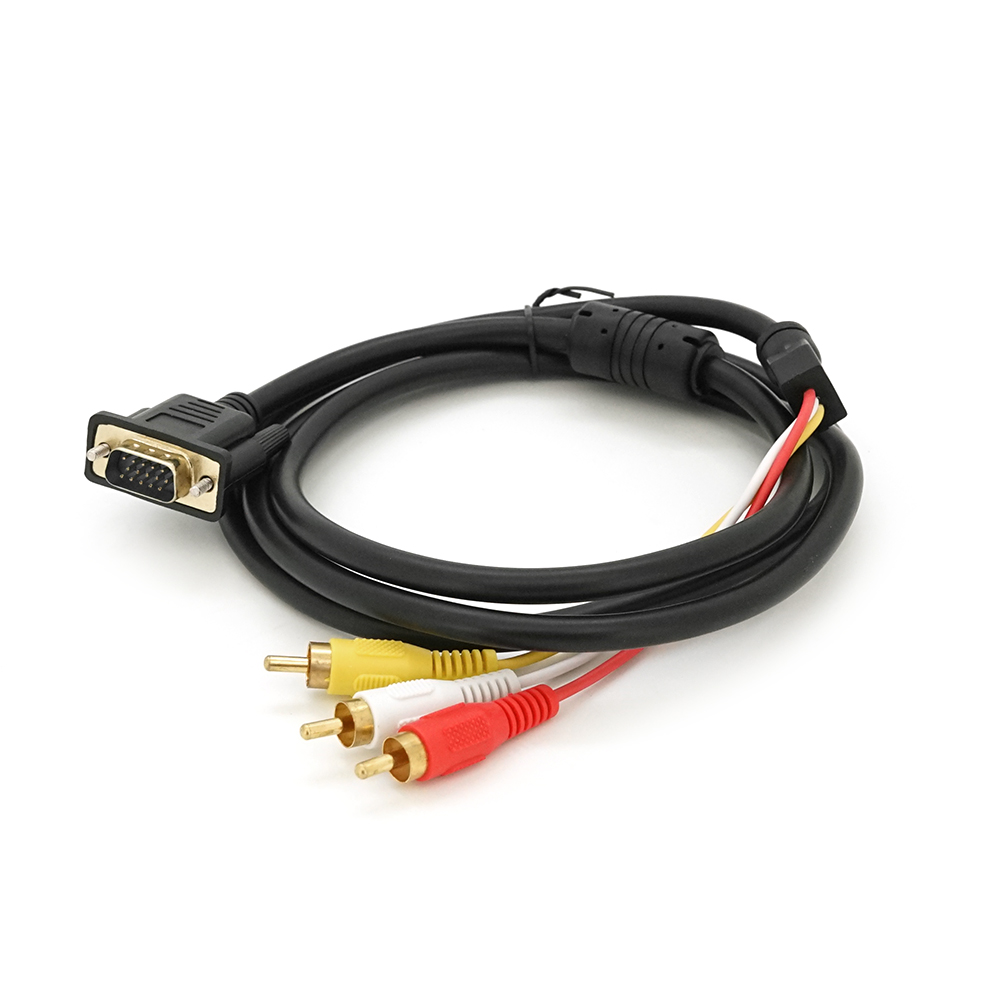 Кабель VGA (тато)-3RCA (тато) 1.5m, Black/Red, без обплетення, ОЕМ