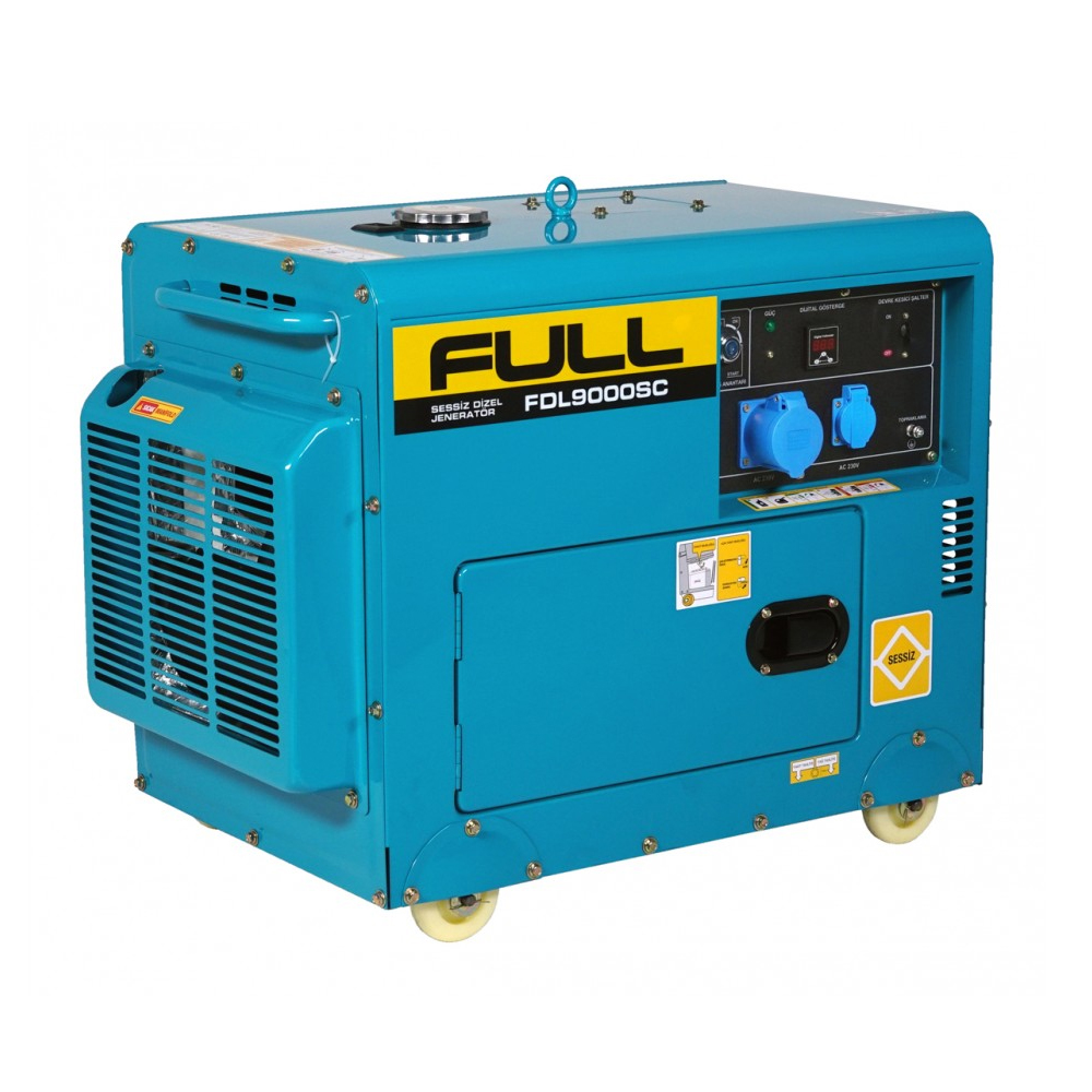 Генератор дизельний FULL FDL9000SC, 1-фазний 230V, 50Hz, 8.5kVA/6.8kW, бак 12,5 л, витрата 2 л/год, пуск: ручний/стартер, 900х520х700 мм, 160 кг
