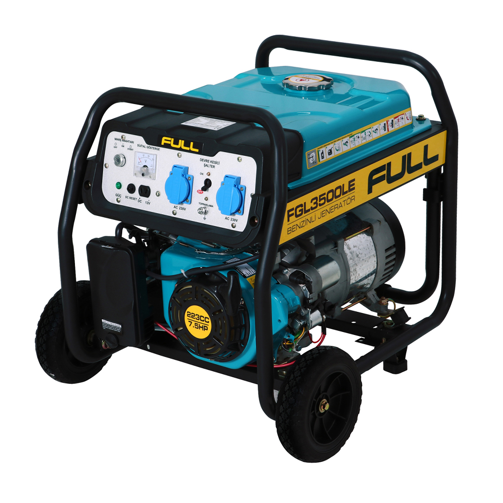 Генератор бензиновий FGL 3500LE, 1-фазний 230V, 50Hz, 3.5kVA/2.8kW, бак 17 л, витрата 1.3 л/год, пуск: ручний/стартер, 620х470х530 мм, 50 кг