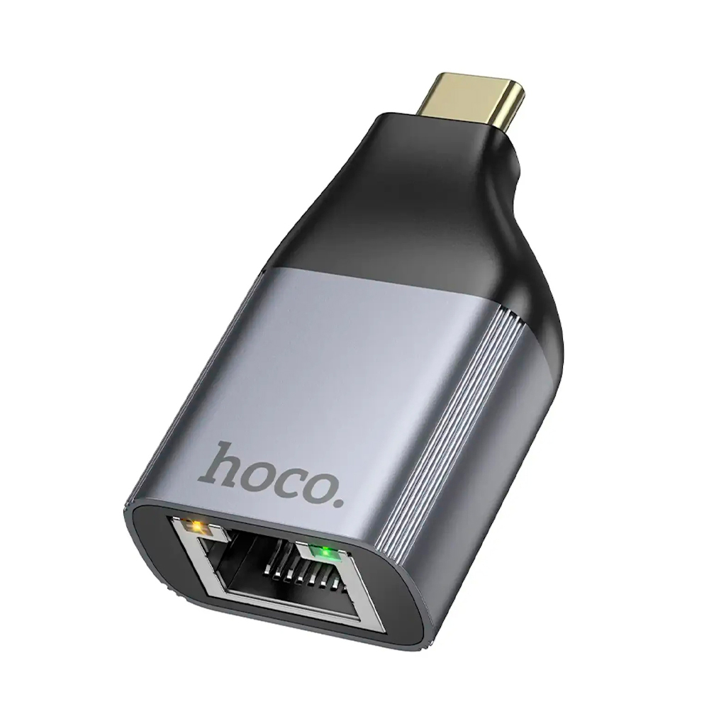 Перехідник HOCO UA35 Type-C (тато)/RJ-45(мама), Gray, Box