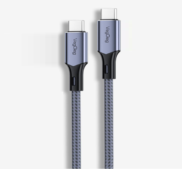 Кабель VEGGIEG V-M002C, Type-C(Male) to Type-C(Male) PD cable, 100 Вт, струм 3 А, 480 Мбіт/с, Gray, довжина 1,2 м, Box