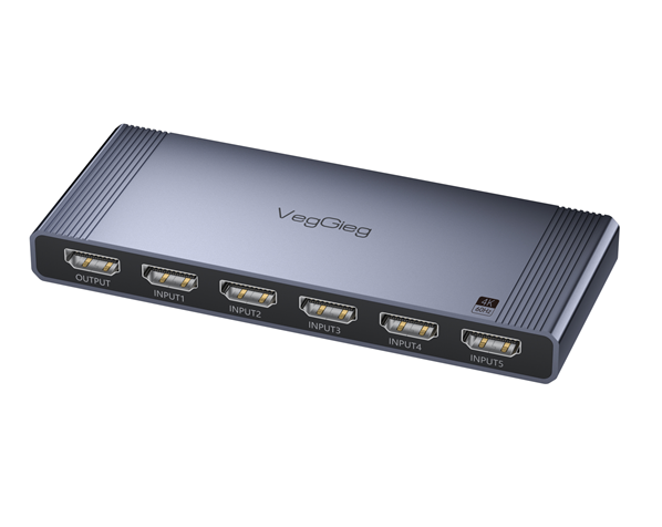 Комутатор VEGGIEG V-HD11 HDMI 1*5, HDTV2.0 4K, Grey, Box