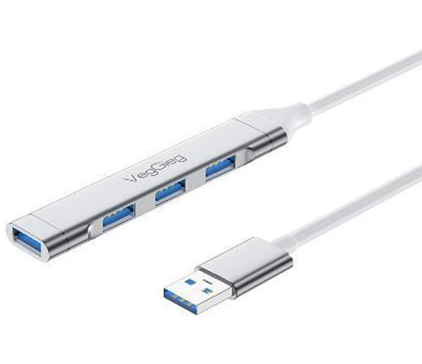 Хаб VEGGIEG V-K301 USB 3.0 на USB 3.0/4 порти, 480Mbts, живлення від USB, 0.15m, Silver, Box