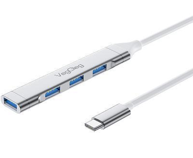 Хаб VEGGIEG V-K301 Type-C на USB 3.0/4 порту, 480Mbts, живлення від USB, 0.15m, Silver, Box