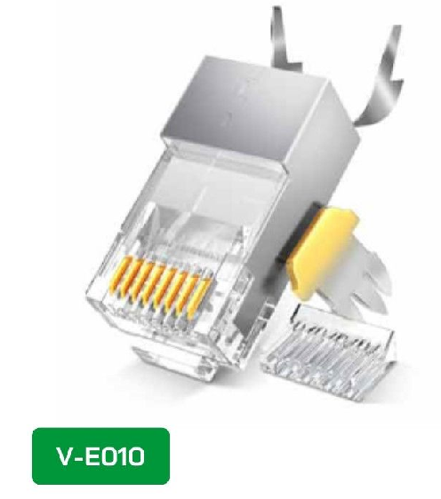 Конектор VEGGIEG V-E010 RJ-45 8P8C, Екранований двокомпонентний роз'єм, CAT7 10Gigabit Q100