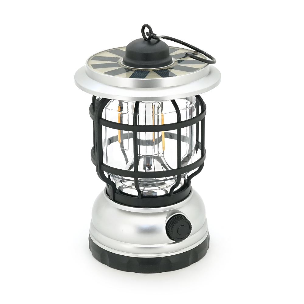 Лампа-ліхтар SW-1933T, 3LED, диммер, корпус-пластик, ударостійкий, USB кабель + Solar, акум 18650, Silver, BOX