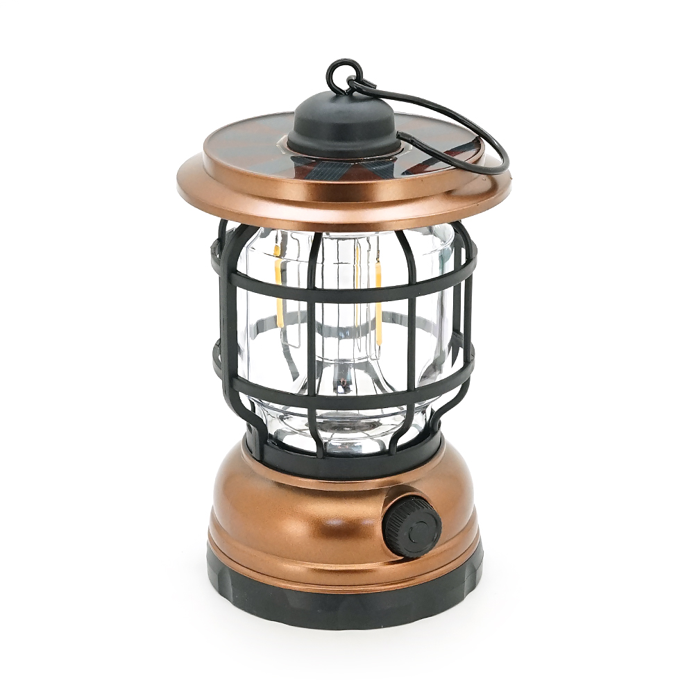 Лампа-ліхтар SW-1933T, 3LED, диммер, корпус-пластик, ударостійкий, USB кабель + Solar, акум 18650, Brown, BOX