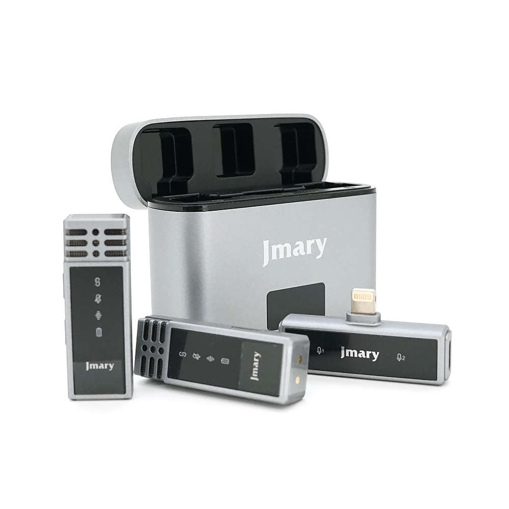 Петличний бездротовий мікрофон Jmary MW-15 (2шт)+ кейс, роз'єм Lighting, вбудований акумулятор 70 mAh, Silver, Box
