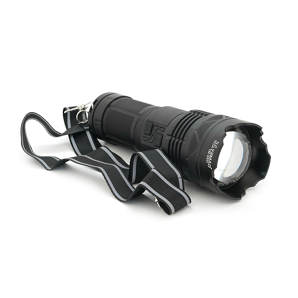 Ліхтар пошуковий YEMAO YM-G501 LED PM60, 4 режими, індикація заряду, живлення від 4*18650, IP65, USB кабель, 245х195х90мм, 1,235кг, Black, Чохол+BOX