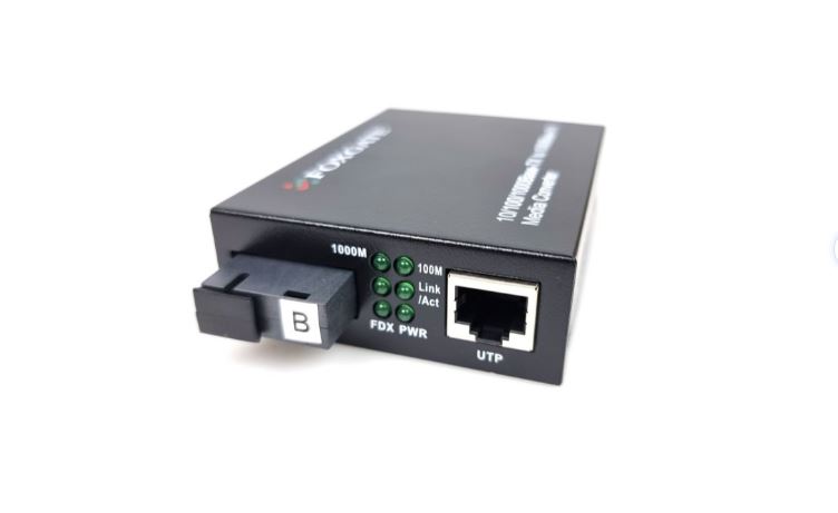 Медіаконвертер FOXGATE EC-Q-1G-1SM-1550nm, 1550 WDM одноволоконний Full/Half duplex, SC 20km (0+70°C), + блок живлення 5V 1A