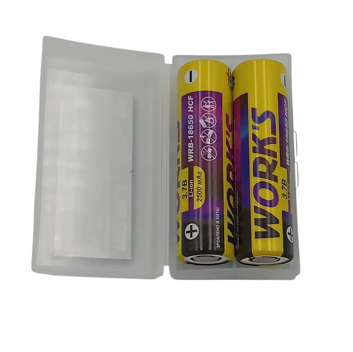 Акумуляторні батареї Li-ion WRB 18650HCF, тип під паяння, 25A, 3,7V, type-c, 2500mAh, 1000 циклів, бокс 2шт