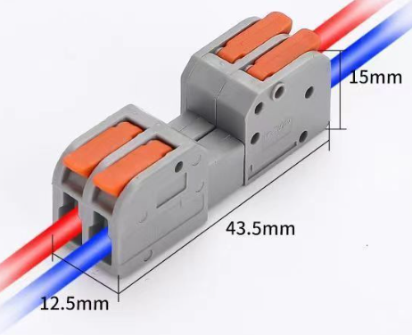 Клема роз'ємна з натискними затискачами 2-провідна DF-2604D, 2-pin, 250V, 32A, 0.2-4.0mm2, 12.5*43.5*15mm, сіра