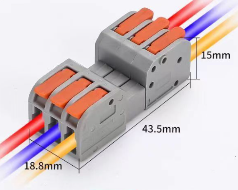 Клема роз'ємна з натискними затискачами 3-провідна DF-2604D, 3-pin, 250V, 32A, 0.2-4.0mm2, 18.8*43.5*15mm, сіра