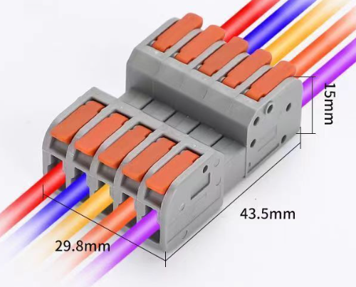 Клема роз'ємна з натискними затискачами 5-провідна DF-2604D, 5-pin, 250V, 32A, 0.2-4.0mm2, 29.8*43.5*15mm, сіра