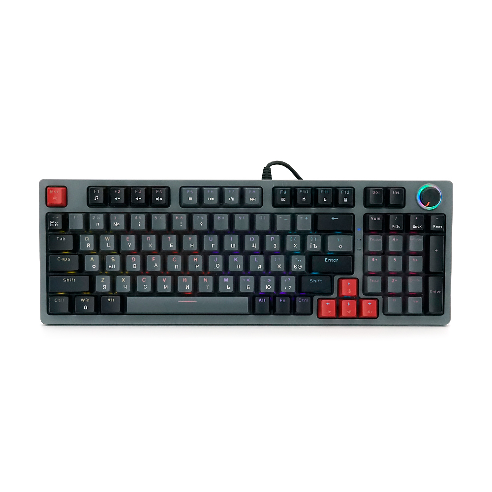 Клавіатура механічна USB JEDEL KL-114, довжина кабелю 170см, RGB підсвічування, (Eng/Укр/Рус), (405х160х45 мм), Black/Gray, 98к, Q10