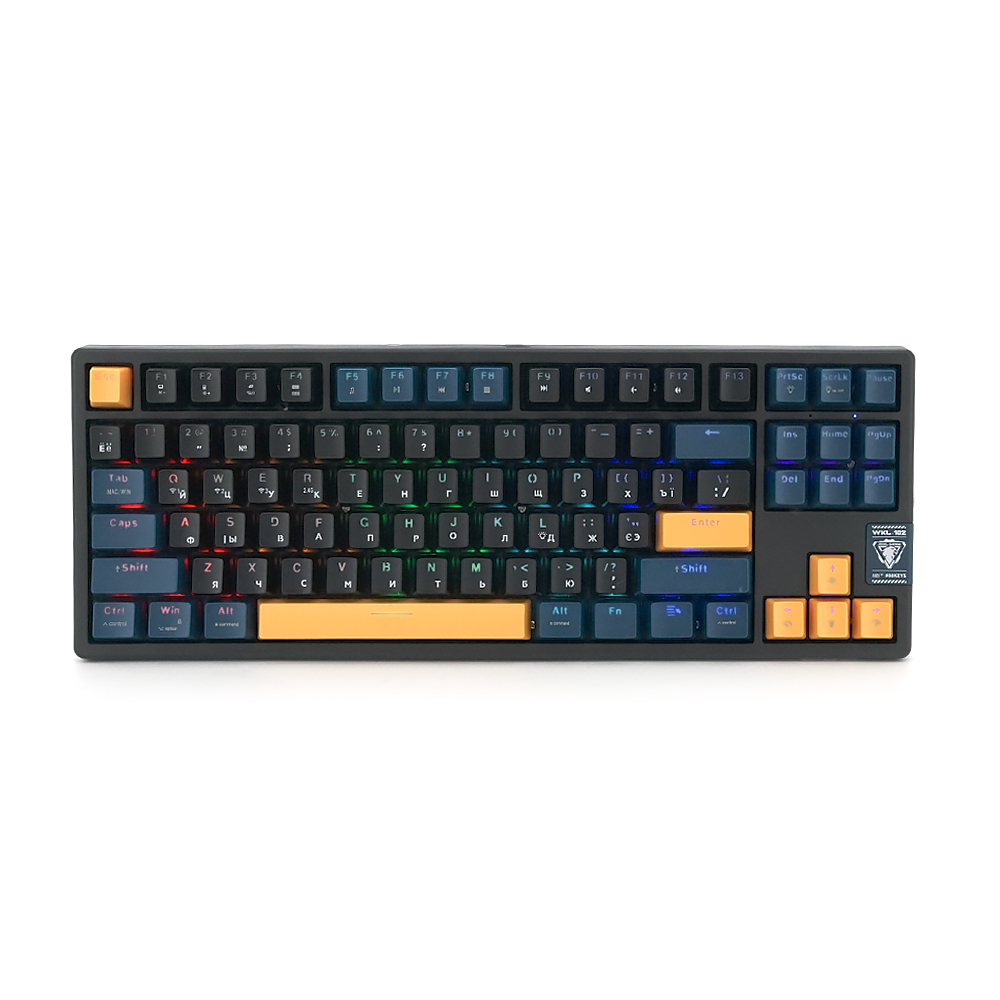 Клавіатура механічна USB JEDEL KL-102, довжина кабелю 170см , RGB підсвічування, (Eng/Укр/Рус), (385х160х50 мм), Black/Blue, 88к, Q10