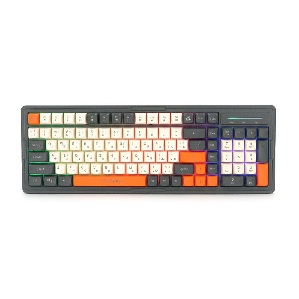 Клавіатура USB XSTRIKE XS-1016, довжина кабелю 150см, RGB підсвічування, Eng/Укр/Рус, 410х150х35 мм, Black/White/Orange, 101к, Q20