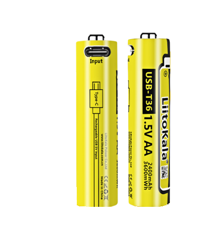Аккумулятор LiitoKala USB-T36 1.5V/AA 1.5V AA 2400mAh/3600mWh, Li-ion Rechargeable Battery, Type-C, Charging current: 300mAh, цена за 1шт
