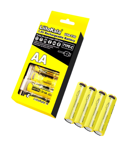 Акумулятор LiitoKala USB-T36 1.5V/AA 1.5V AA 2400mAh/3600mWh, Li-ion Rechargeable Battery, Type-C, Charging current:300mAh,в блістері 4шт,ціна за 4шт