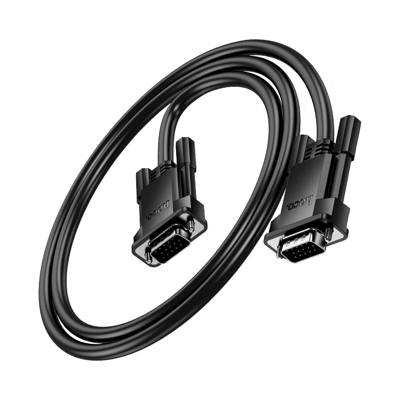 Кабель HOCO US11 VGA 1m, male to male (тато-тато), 1 ферит, чорний, Пакет